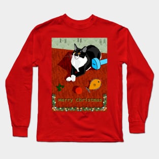 Cute Tuxedo cat Merry Catmas Christmas Weighting for Xmas  Copyright TeAnne Long Sleeve T-Shirt